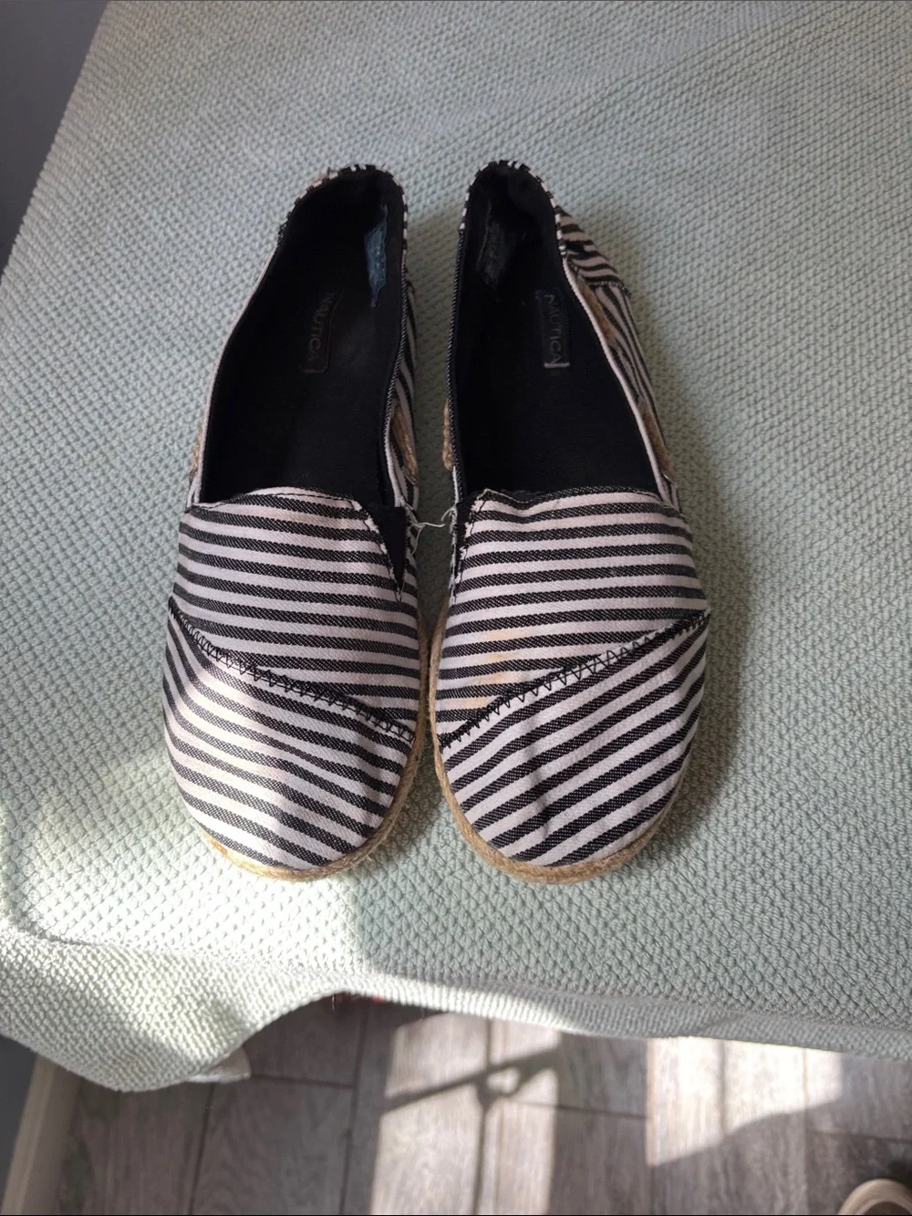 Nautica Black & Cream Striped Women's Espadrilles